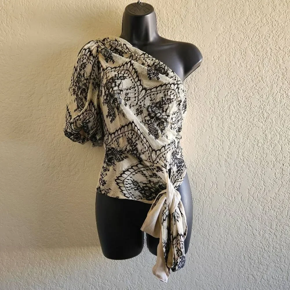 Anthropologie Dolan One-Shoulder Lace Top - Picture 2 of 11